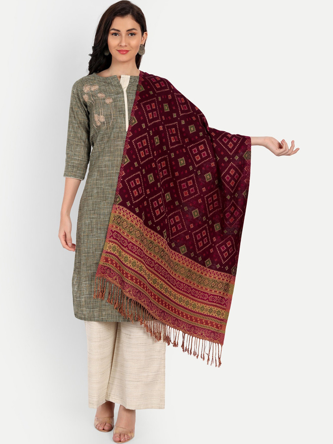 

HK colours of fashion Women Printed Woven Design Shawl, Coffee brown