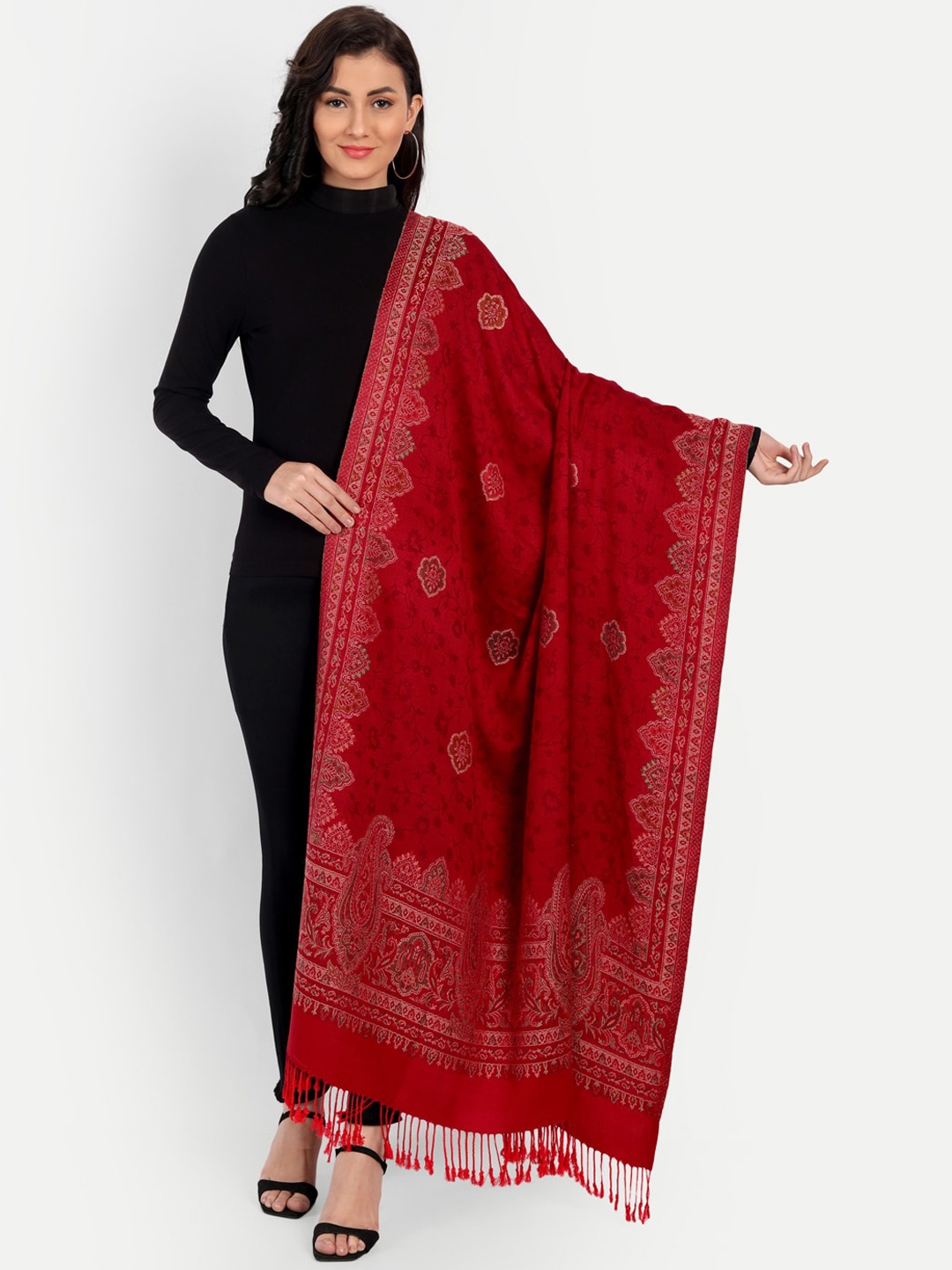 

HK colours of fashion Women Woven Design Shawl, Red
