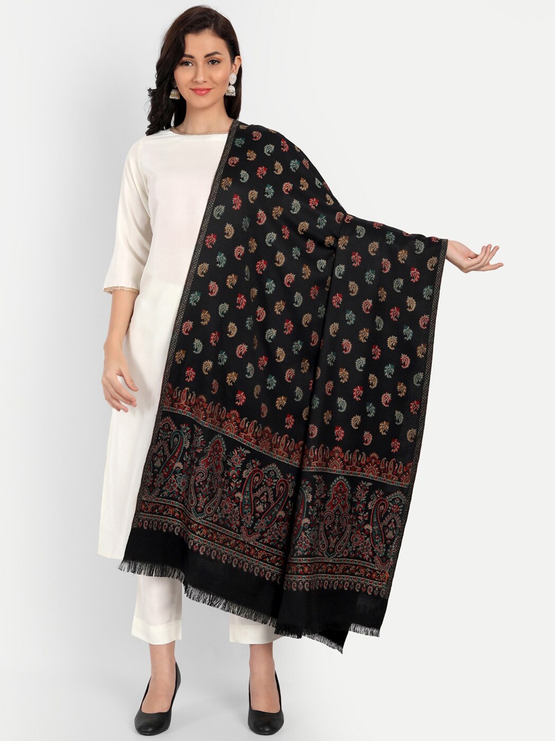 

HK colours of fashion Women Woven-Design Shawl, Black