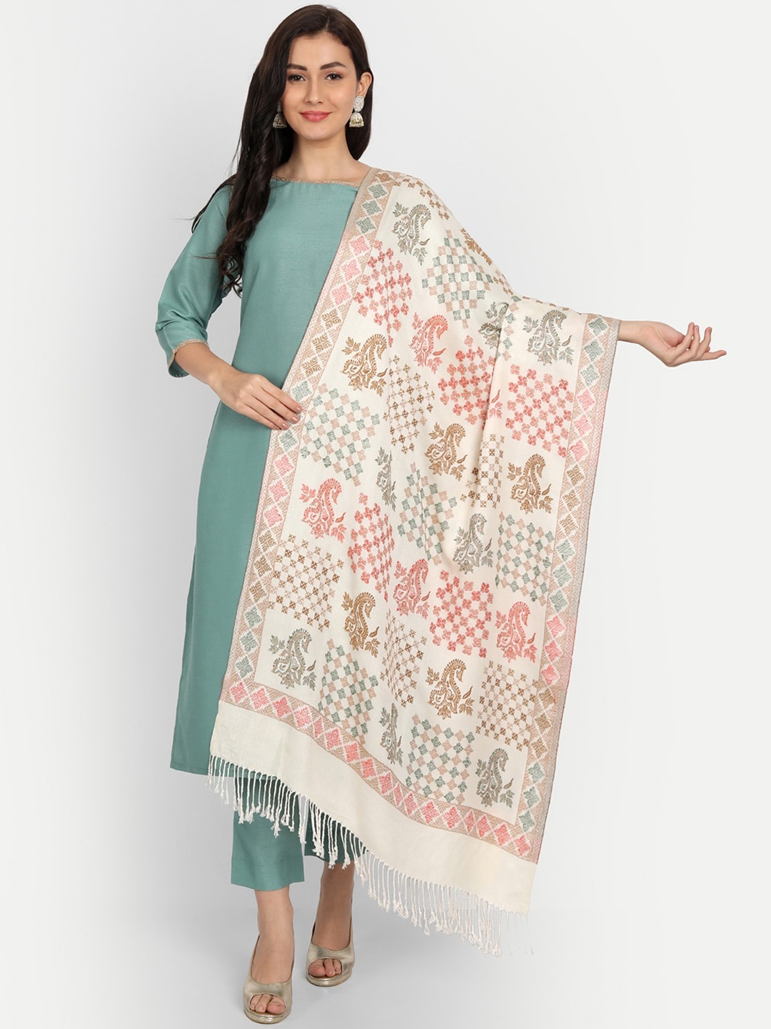 

HK colours of fashion Women Woven Design Shawl, Off white