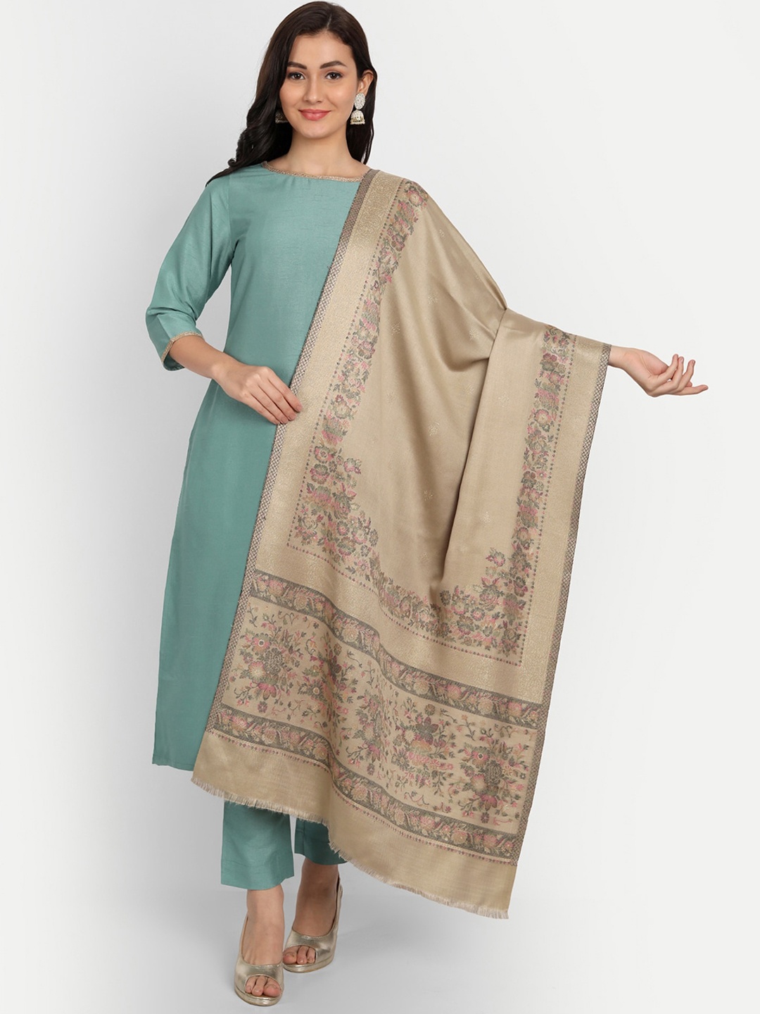 

HK colours of fashion Women Woven-Design Pashmina Shawl, Beige