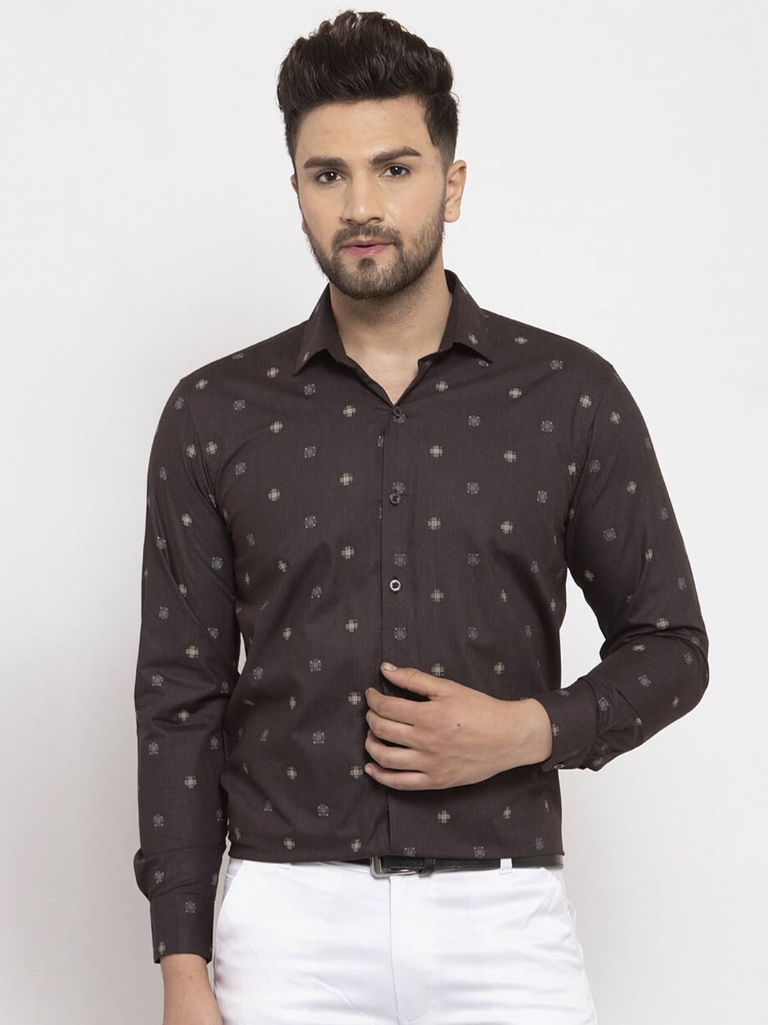 

JAINISH Men jainish men's shirts Black Printed Regular Fit Formal Cotton Shirt