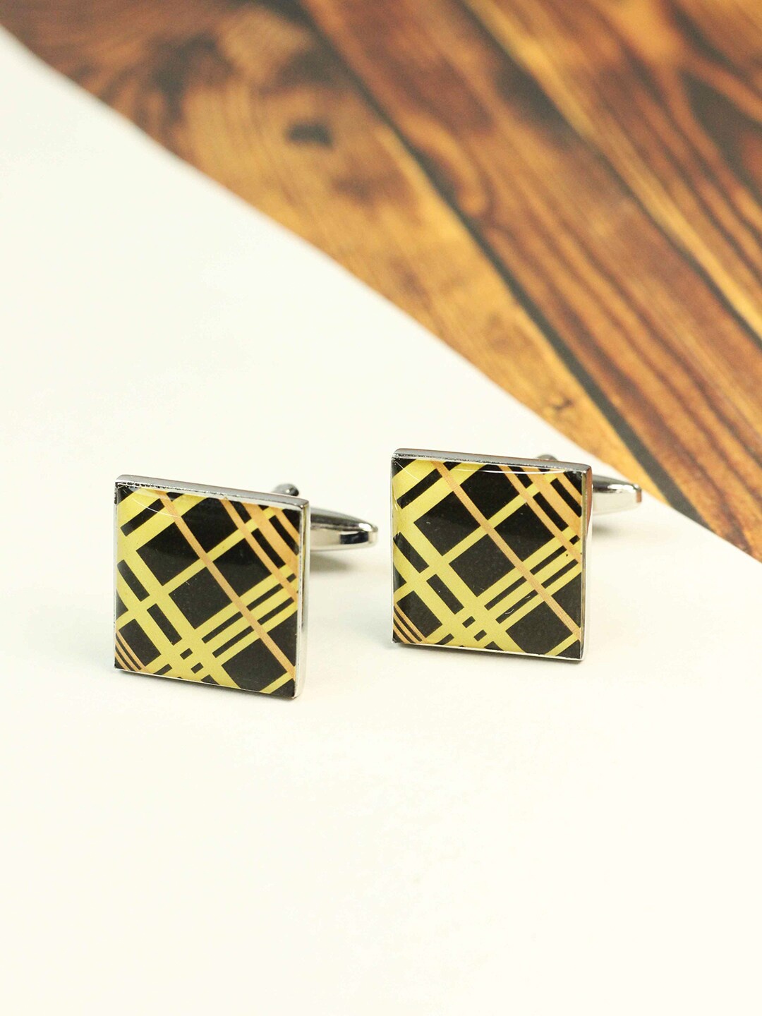 

Tossido Men Printed Brass Metal Premium Cufflink, Yellow