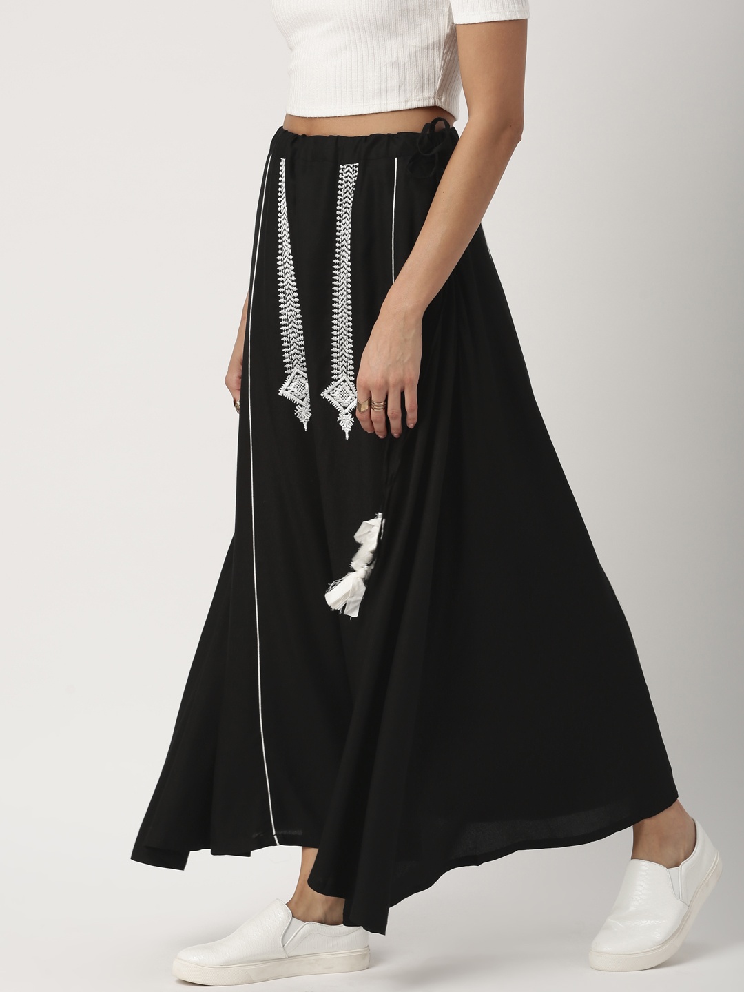 

IMARA Black Embroidered Maxi Skirt