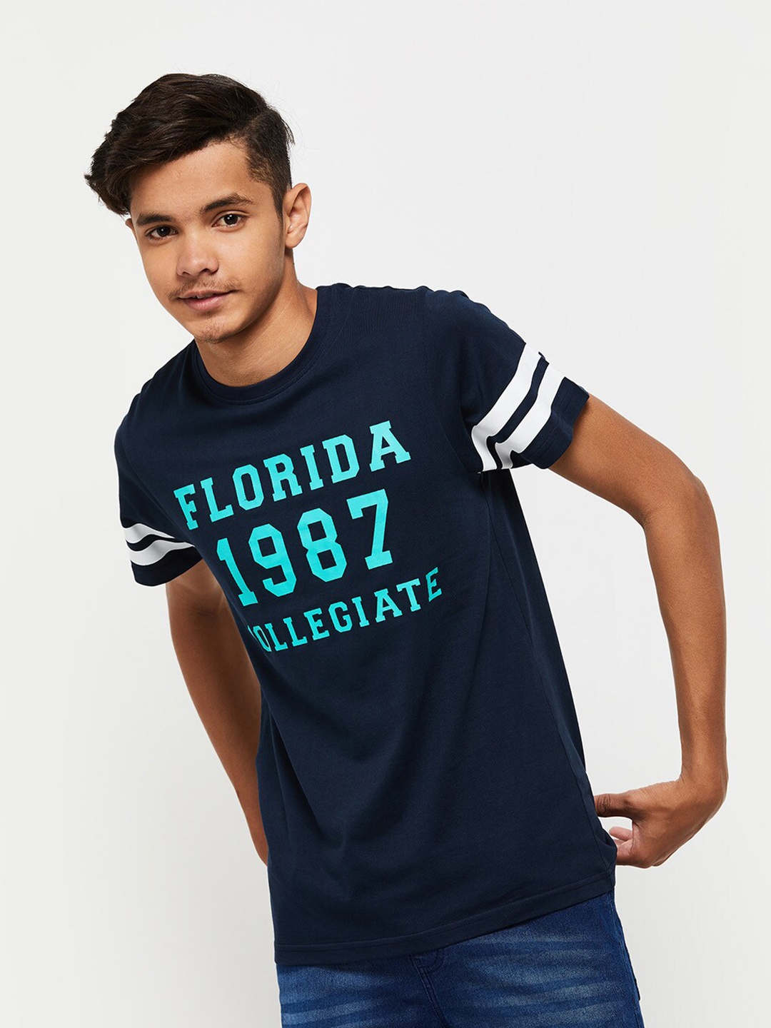

max Teen Boys Typography Printed T-shirt, Navy blue