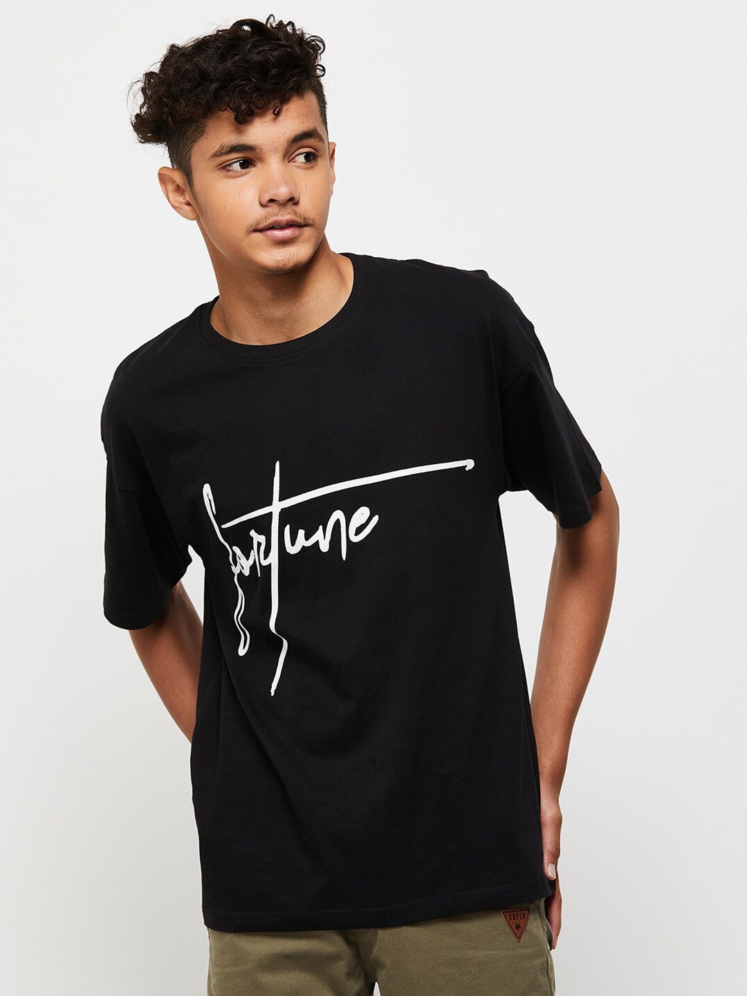

max Boys Typography Printed T-shirt, Black