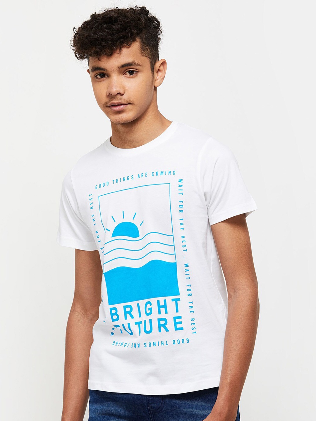 

max Boys Printed T-shirt, White