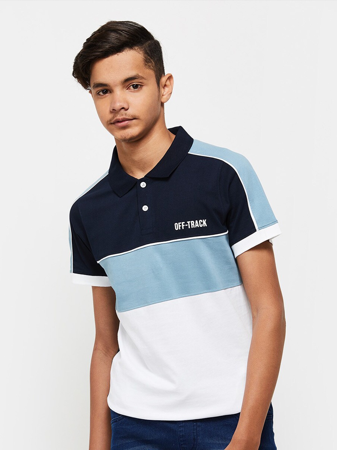 

max Boys Colourblocked Polo Collar T-shirt, White
