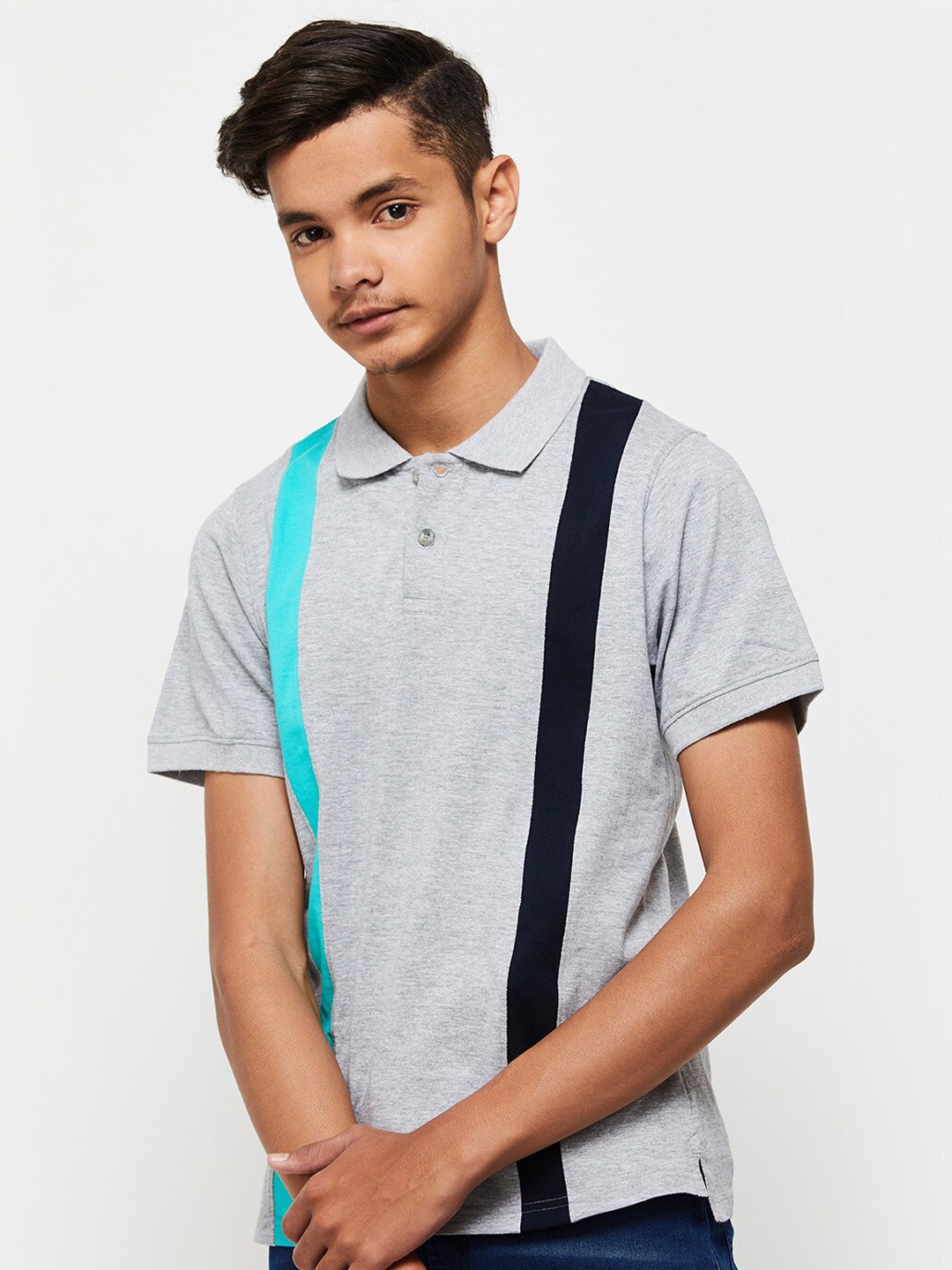 

max Boys Colourblocked Polo Collar T-shirt, Grey