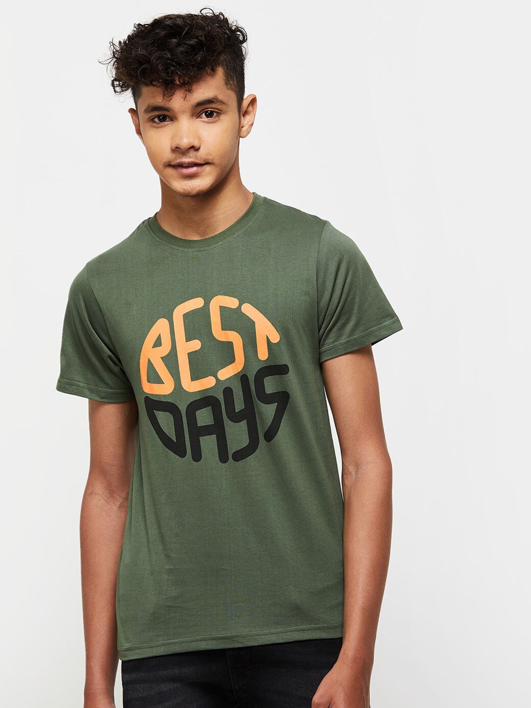 

max Boys Typography Printed T-shirt, Green