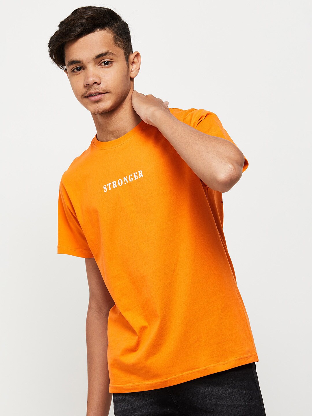 

max Boys Typography Printed T-shirt, Orange