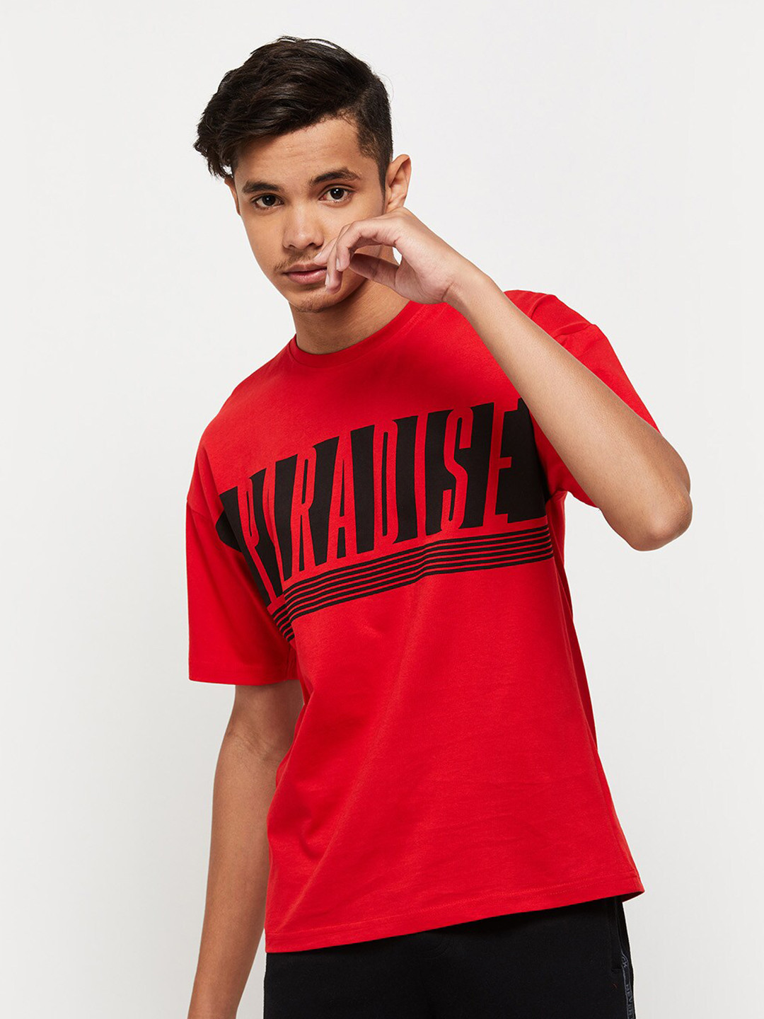 

max Teen Boys Typography Printed Cotton T-shirt, Red