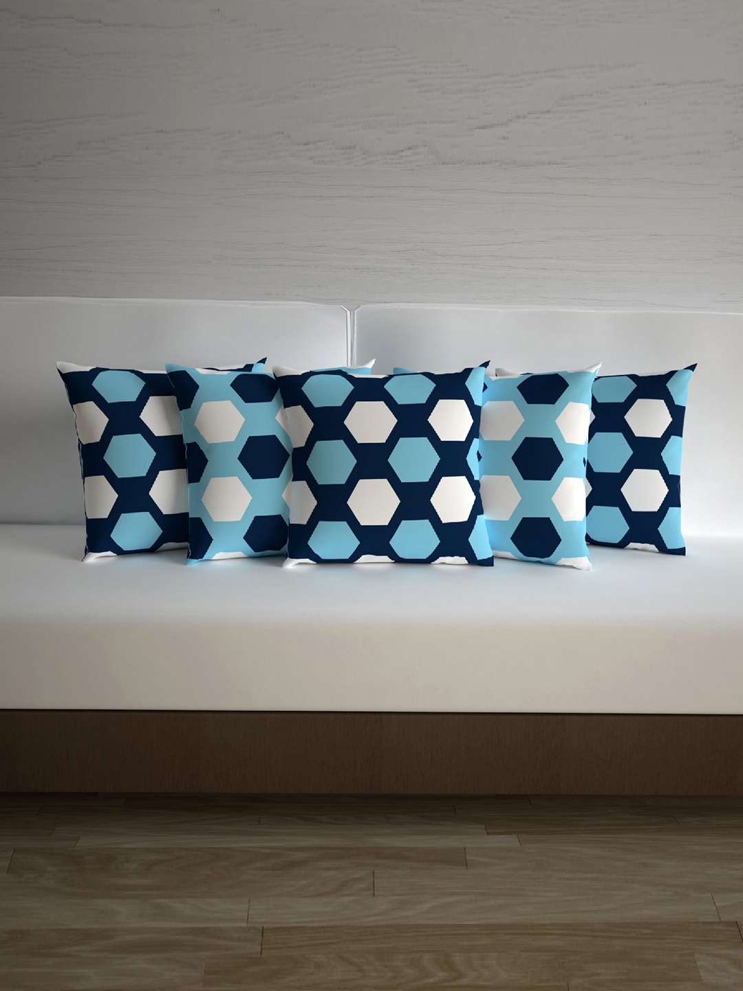 

Divine Casa Set of 5 Geometric Square Cushion Covers, Blue