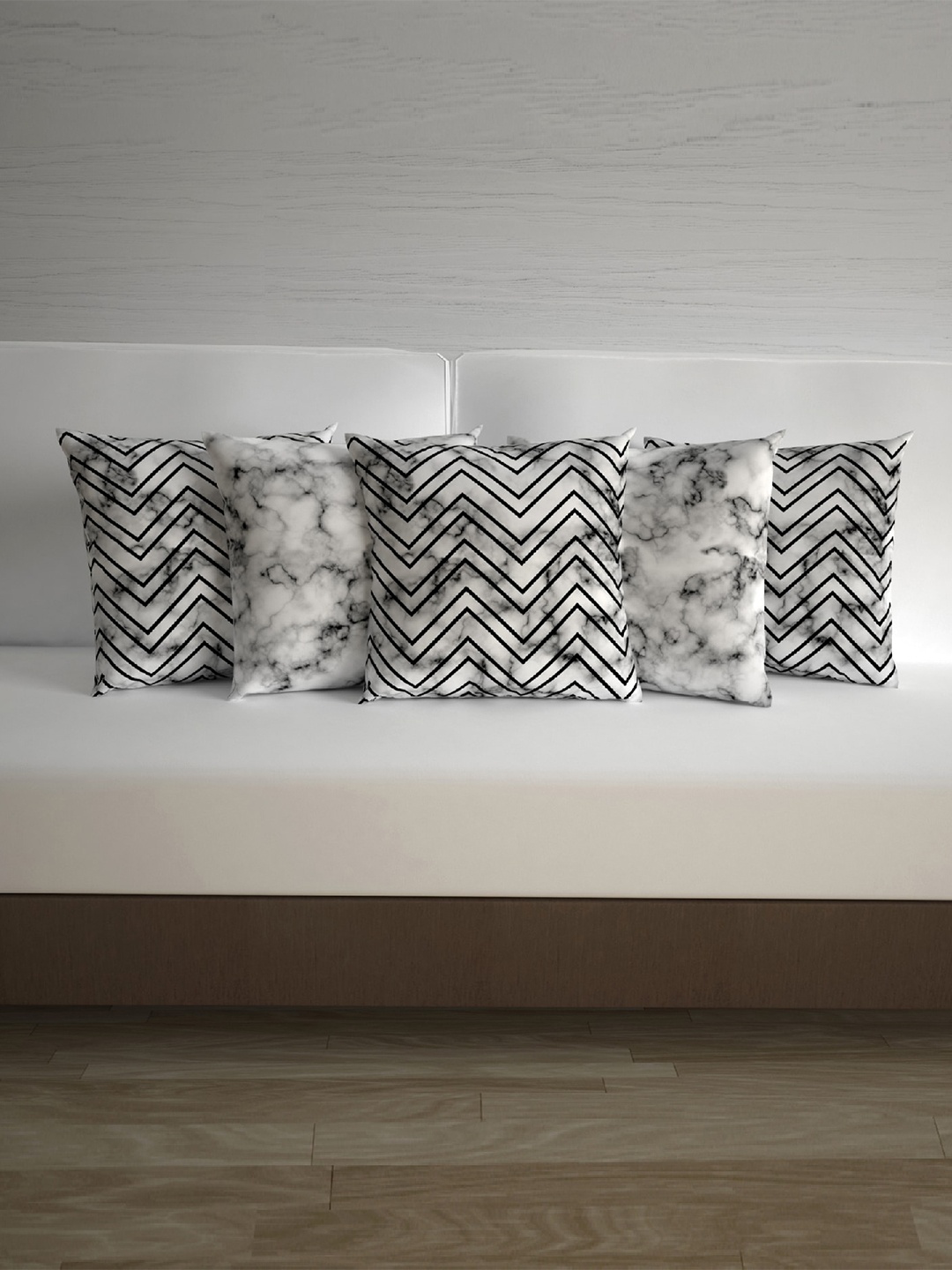 

Divine Casa Set of 5 Geometric Square Cushion Covers, Grey