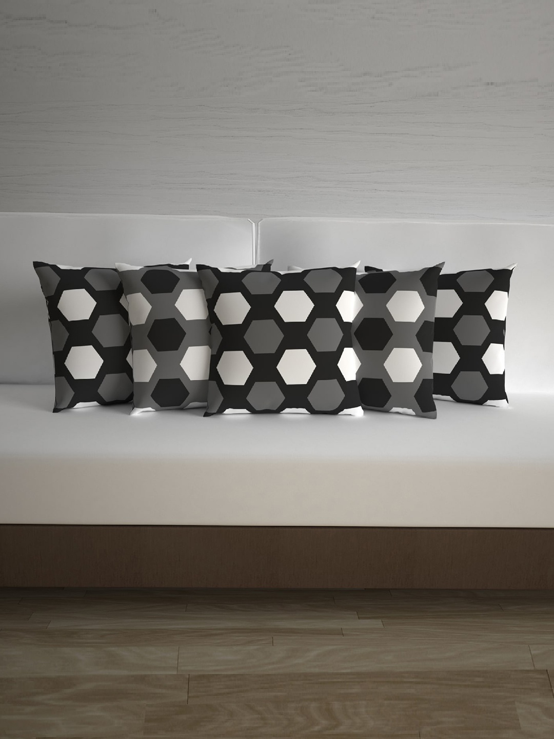 

Divine Casa Set of 5 Geometric Square Cushion Covers, Brown