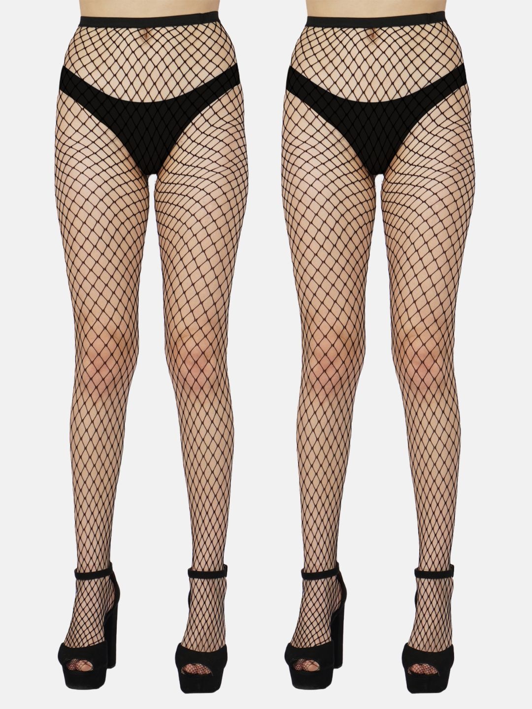 

N2S NEXT2SKIN Women Solid High-Rise Sheer Fish Net Stocking, Black