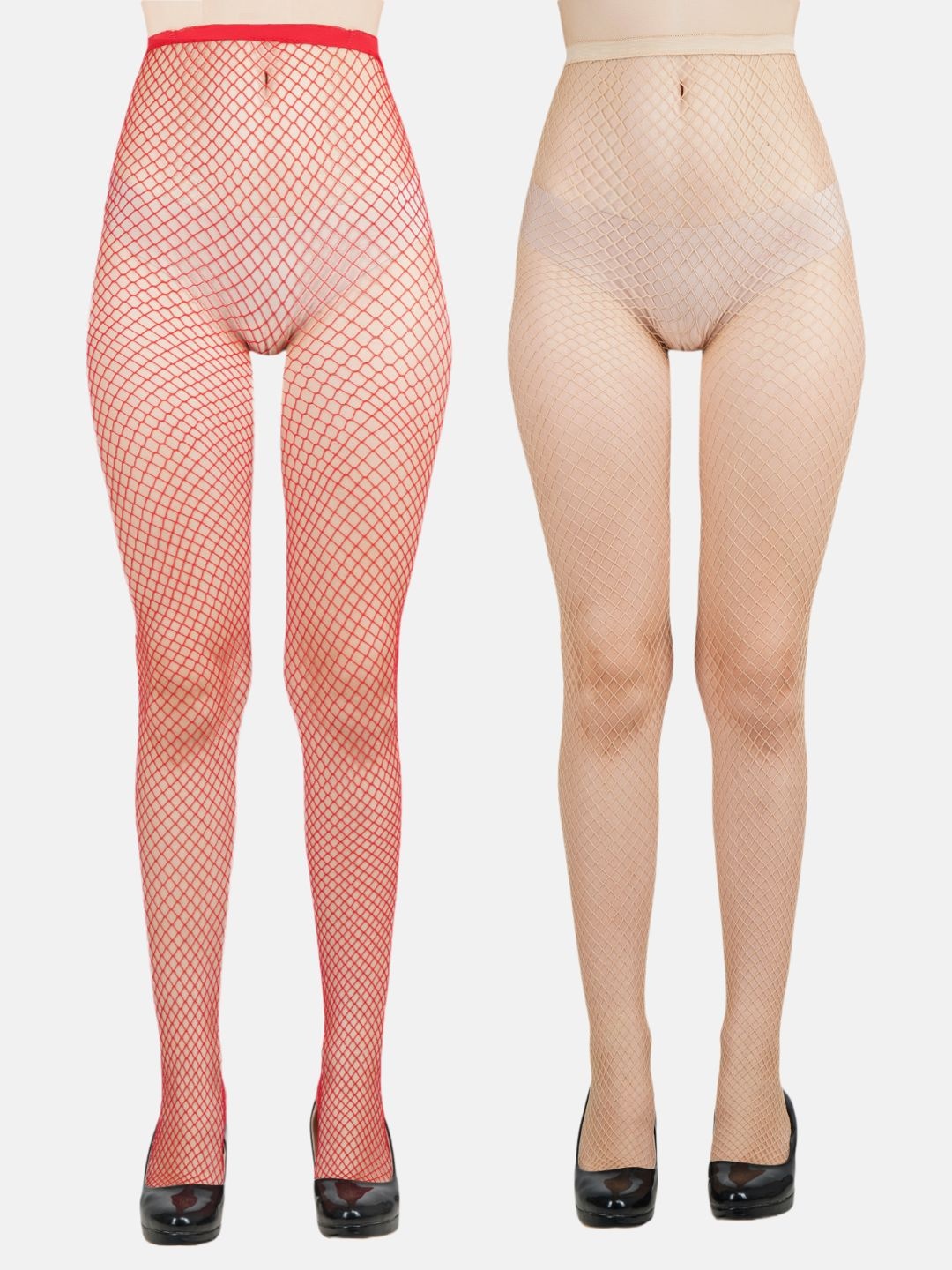 

N2S NEXT2SKIN Women Pack Of 2 Solid Mesh Pantyhose Stockings, Red