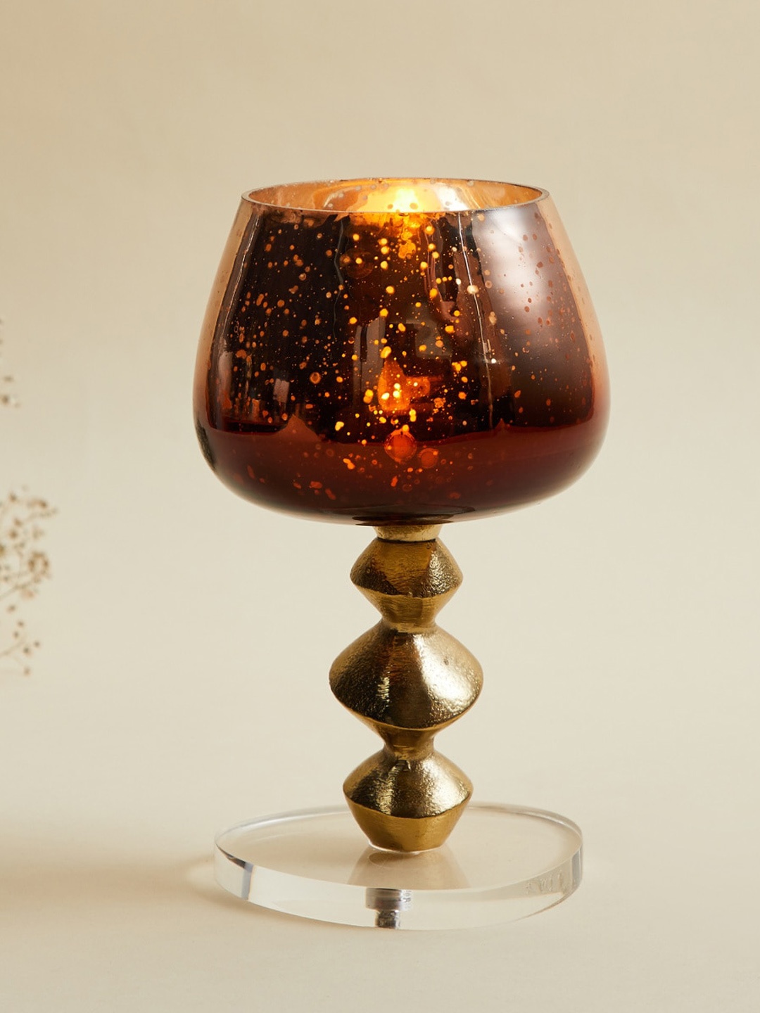 

Home Centre Textured Glass Hurricane Candle Holders With Stand, Brown