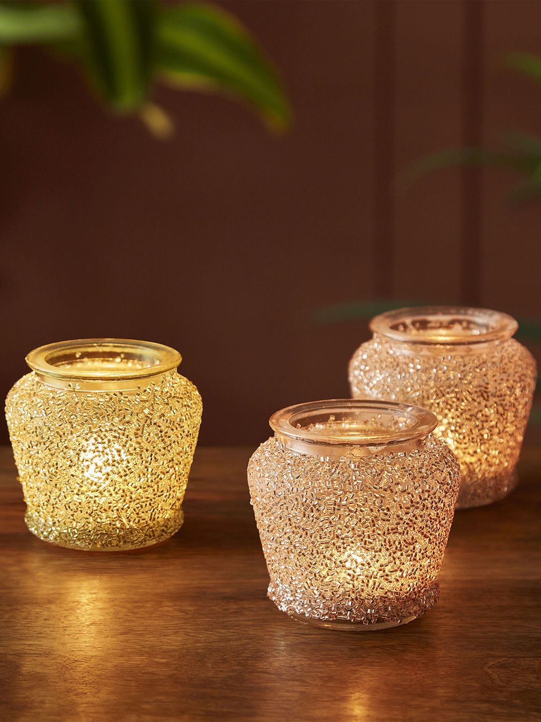 

Home Centre Glitter Glass T Light Holders, Pink