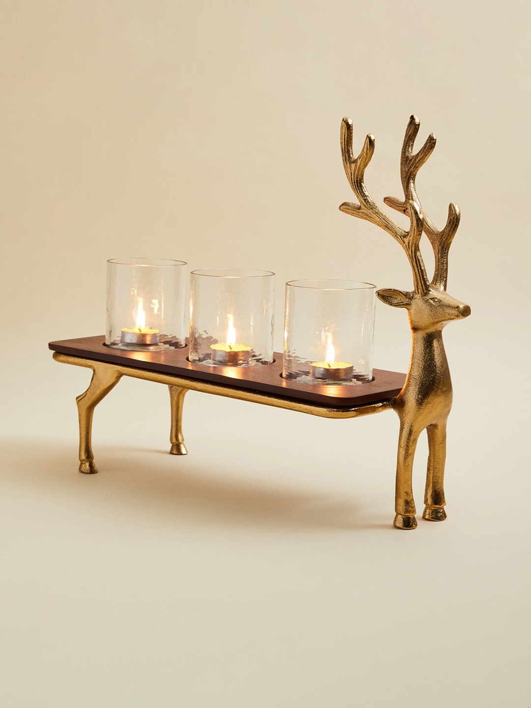 

Home Centre Textured Aluminium Reindeer Votive Holder, Gold