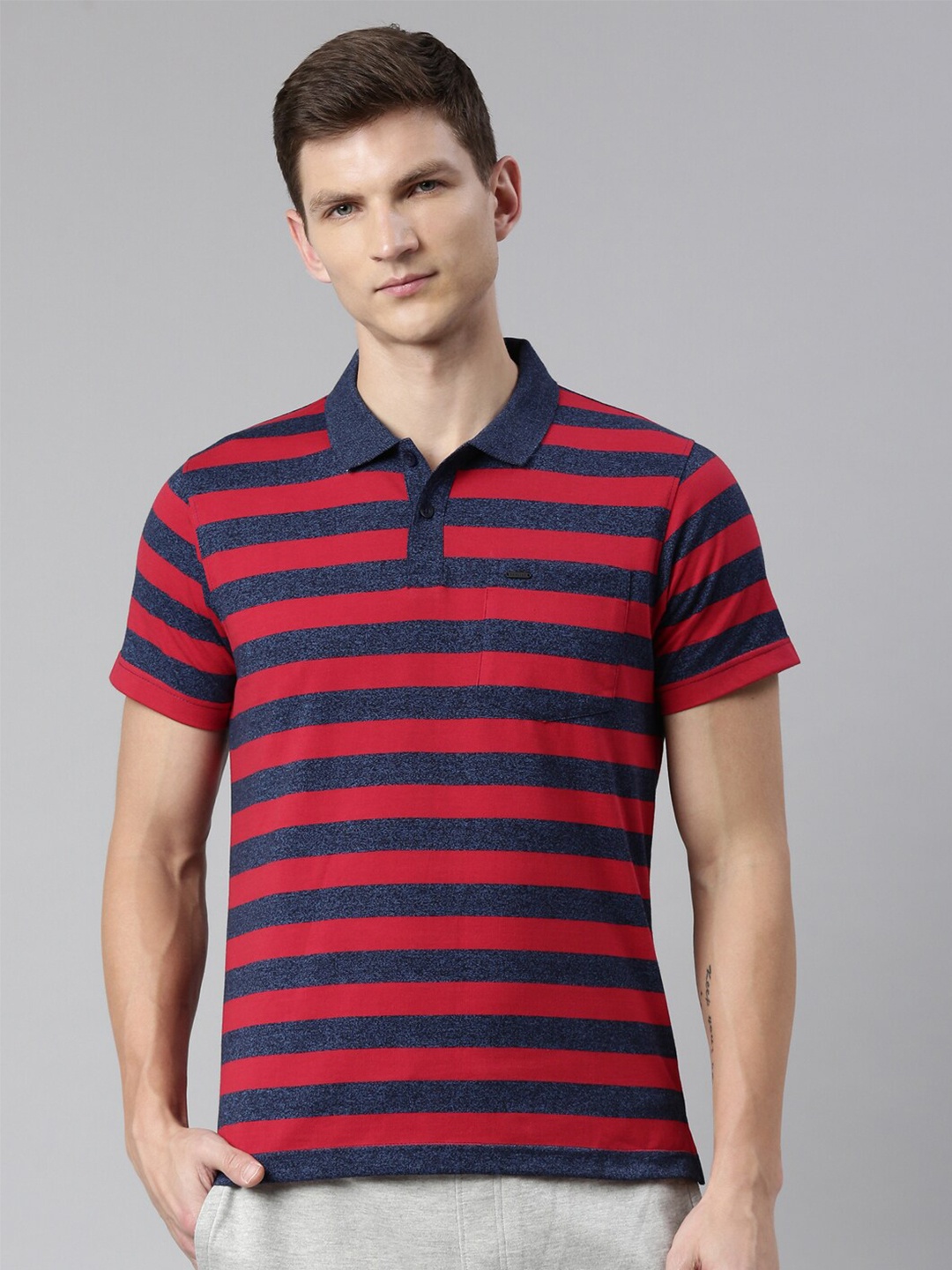 

Proline Active Men Striped Polo Collar Everfresh Cotton T-shirt, Red