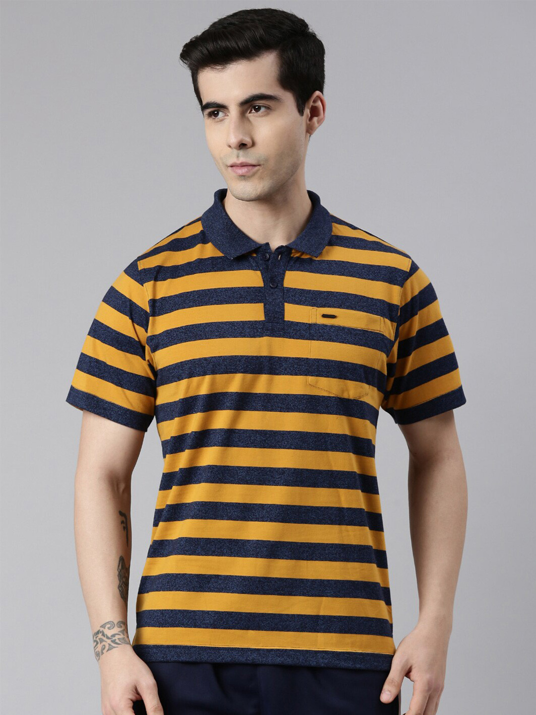

Proline Active Men Striped Polo Collar Everfresh T-shirt, Yellow