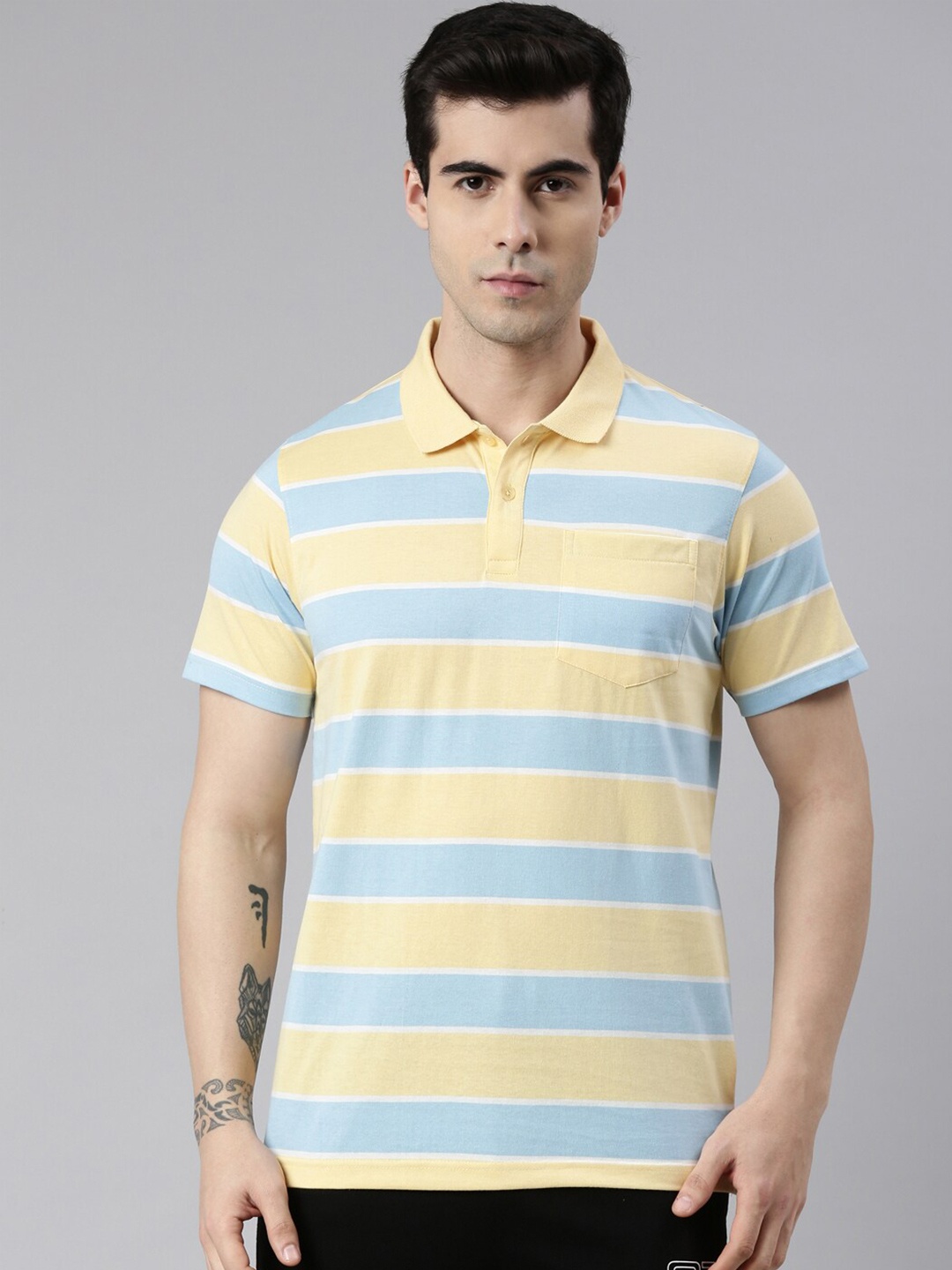 

Proline Active Men Striped Polo Collar Everfresh Cotton T-shirt, Yellow