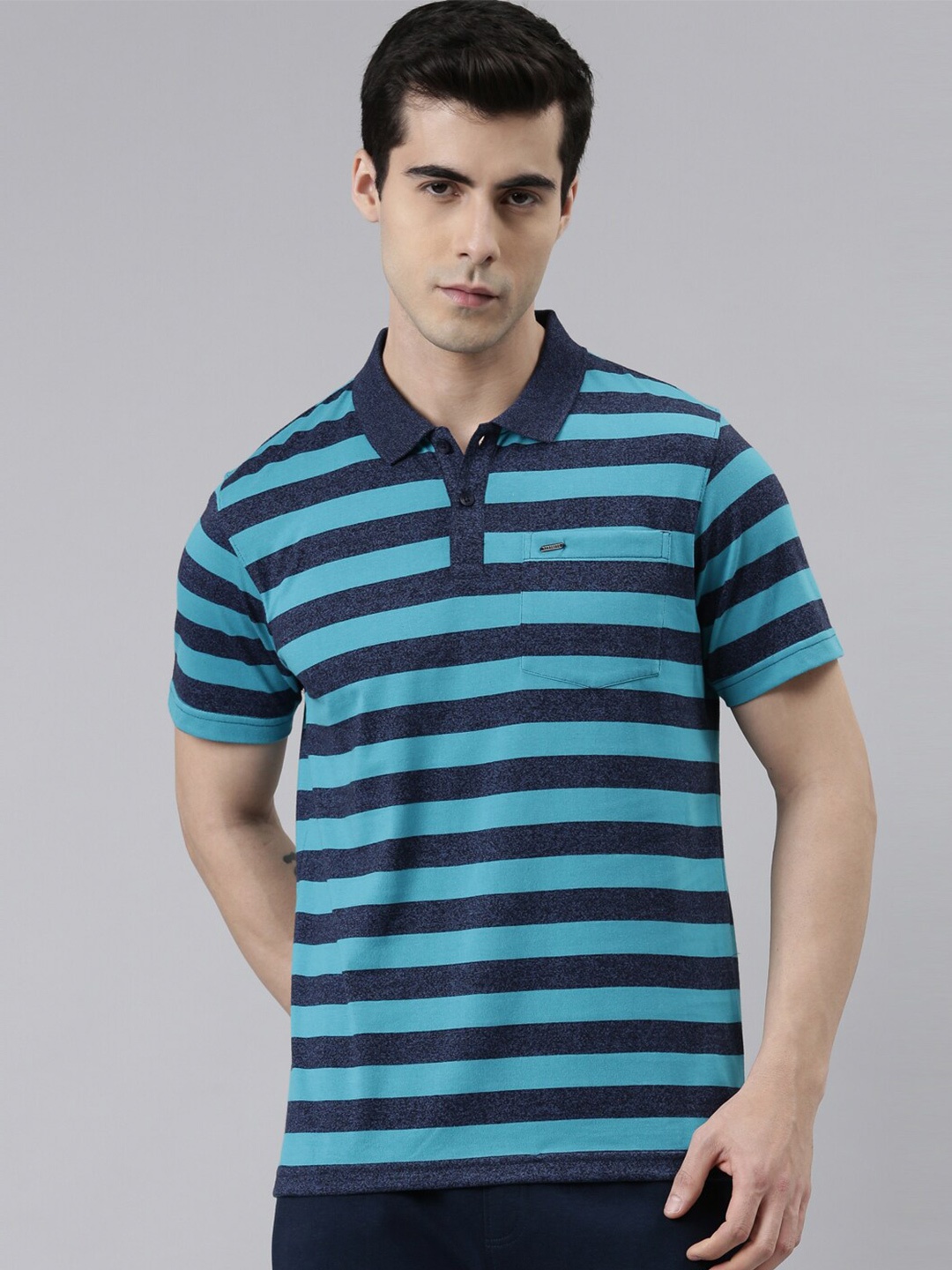 

Proline Active Men Striped Polo Collar Cotton T-shirt, Blue
