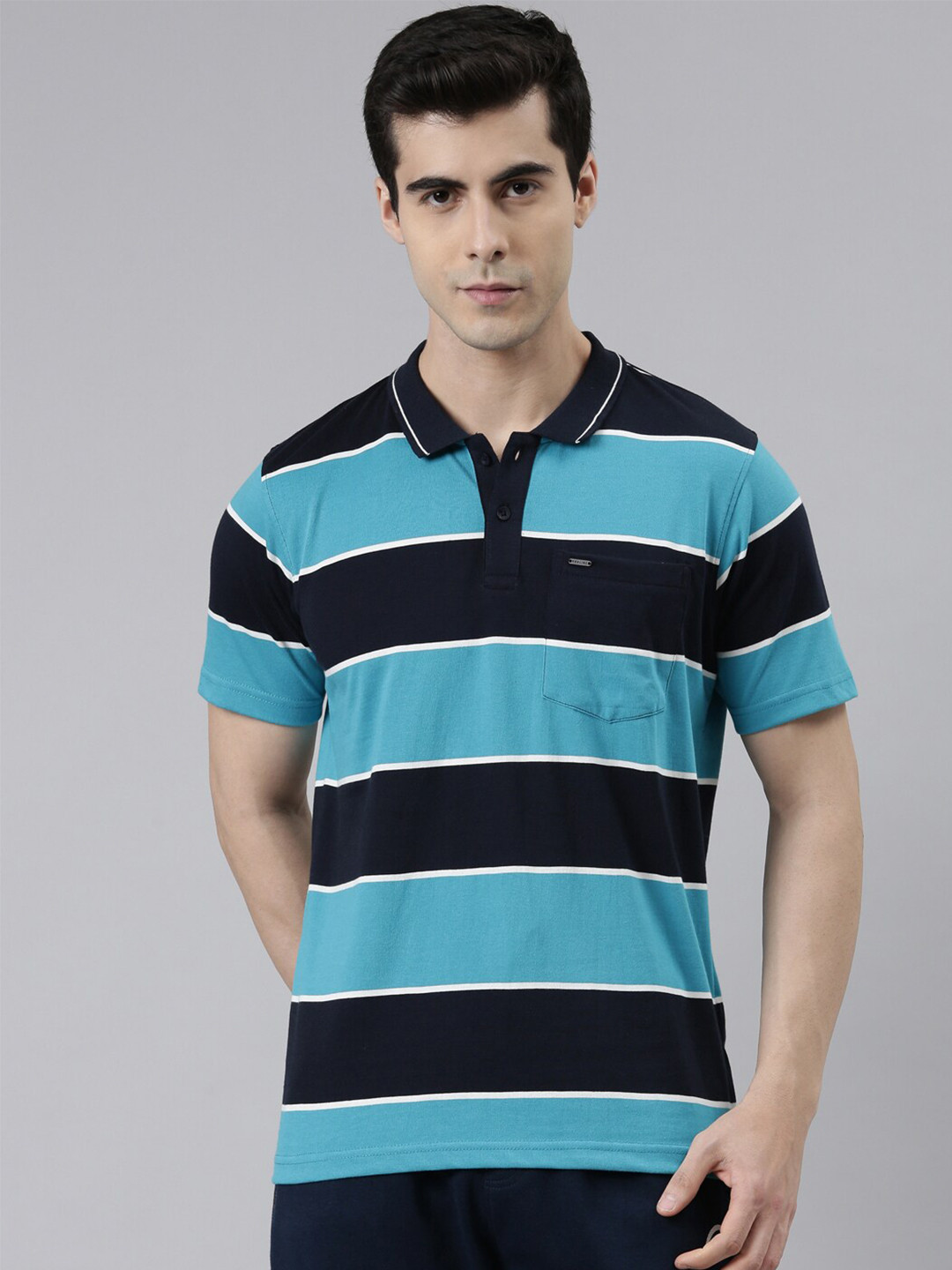 

Proline Active Men Striped Polo Collar Everfresh T-shirt, Blue