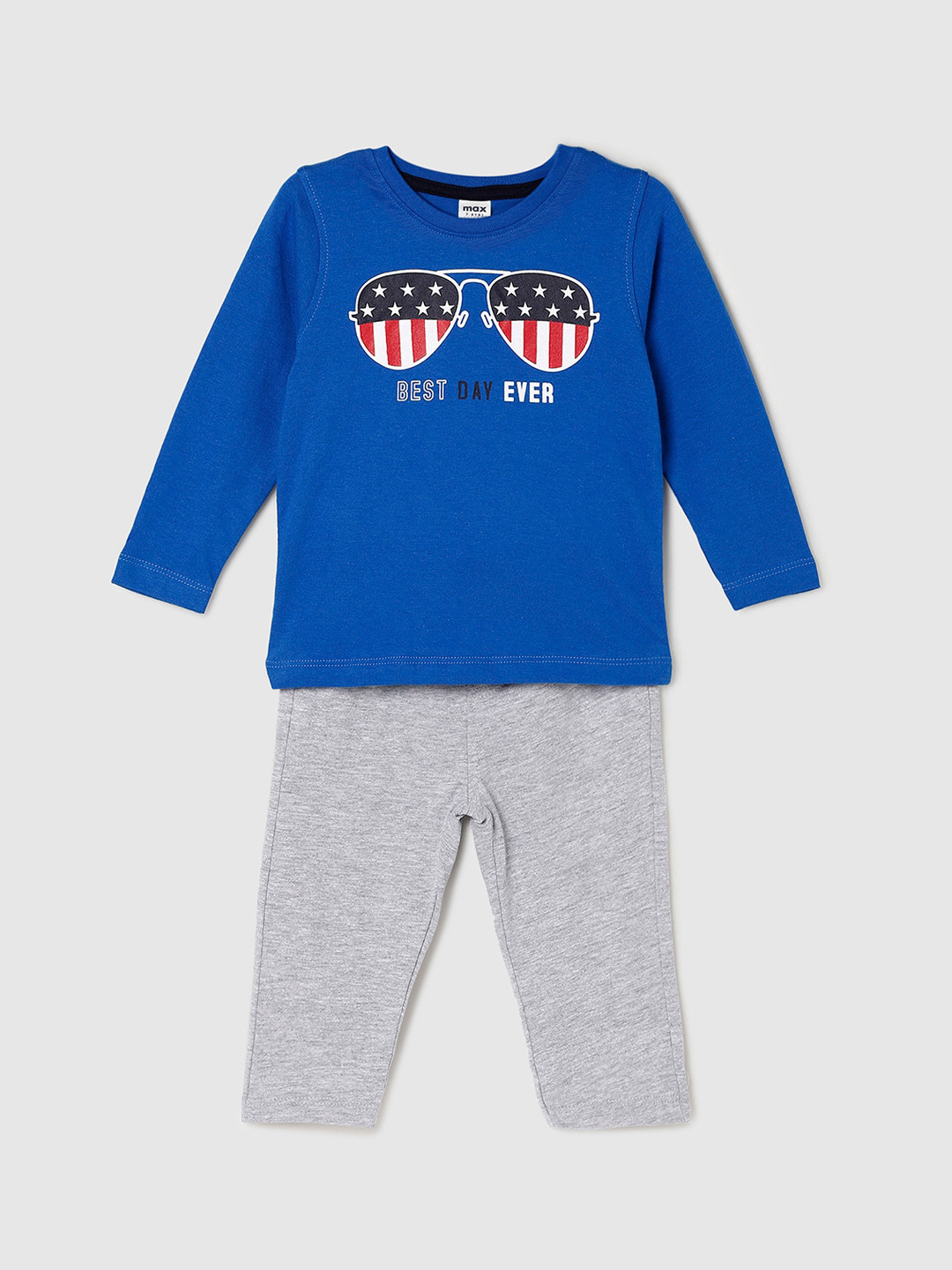

max Boys Printed Pure Cotton Night suit, Grey