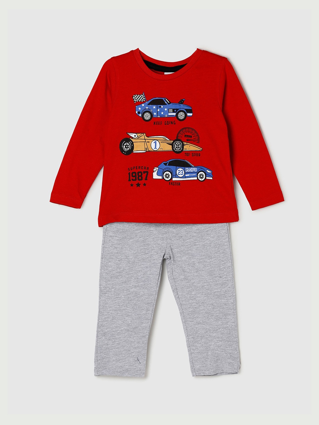 

max Boys Printed Pure Cotton Night suit, Red