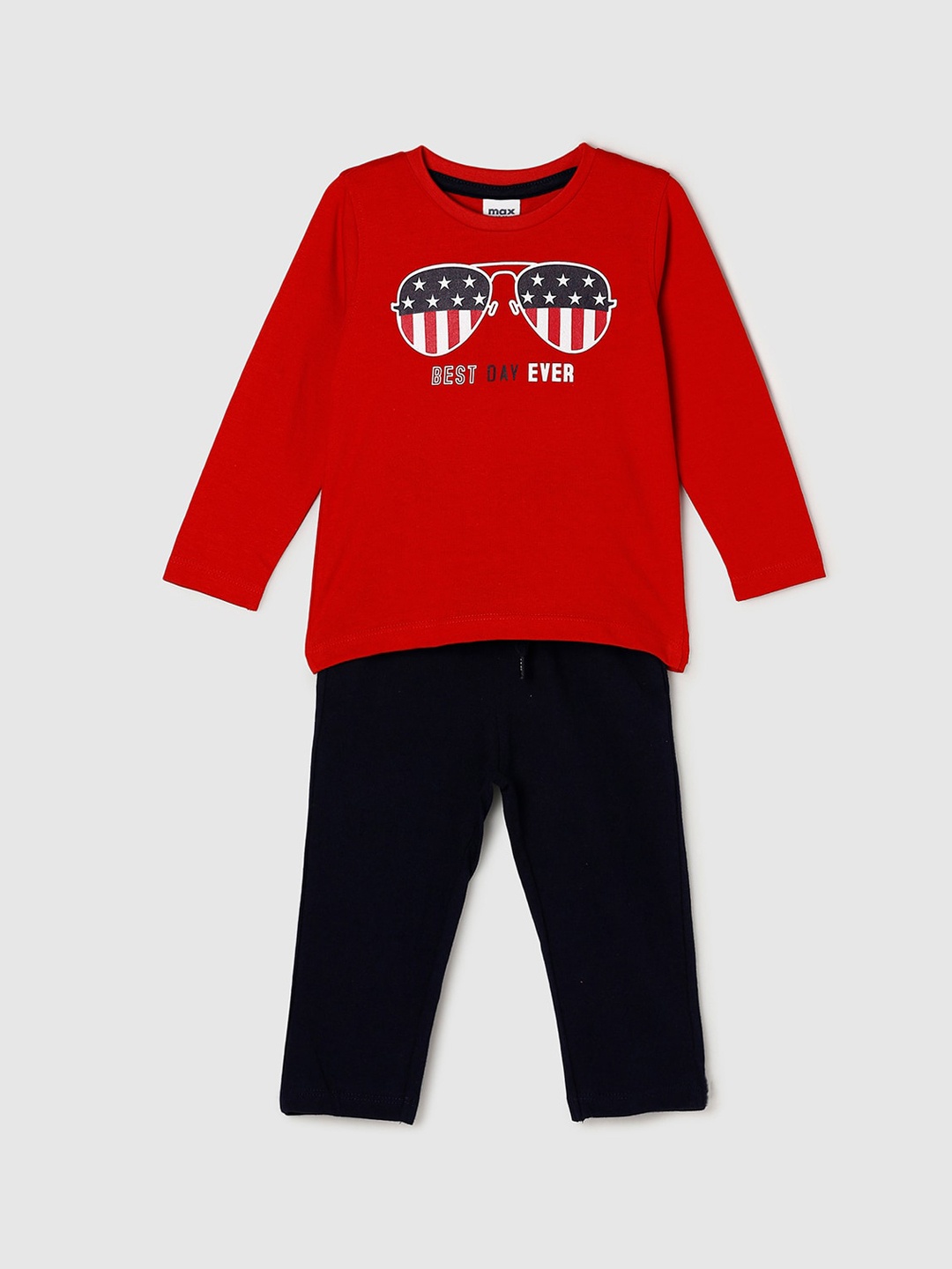 

max Boys Printed Pure Cotton Night suit, Red