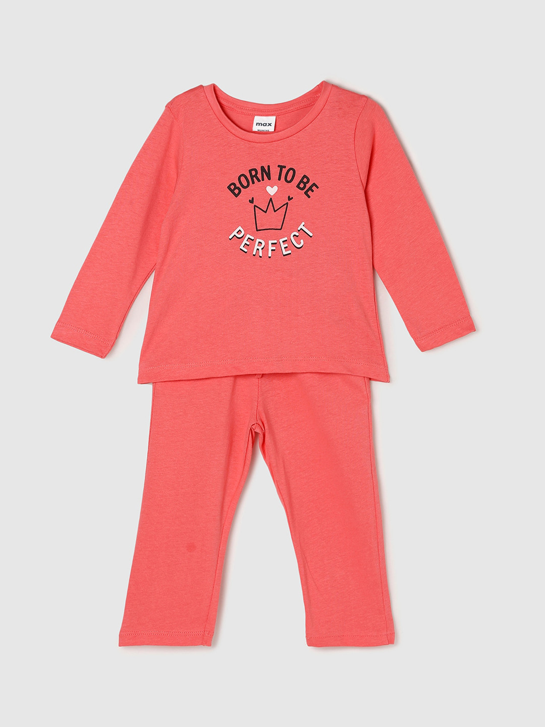 

max Girls Printed Pure Cotton Night suit, Pink