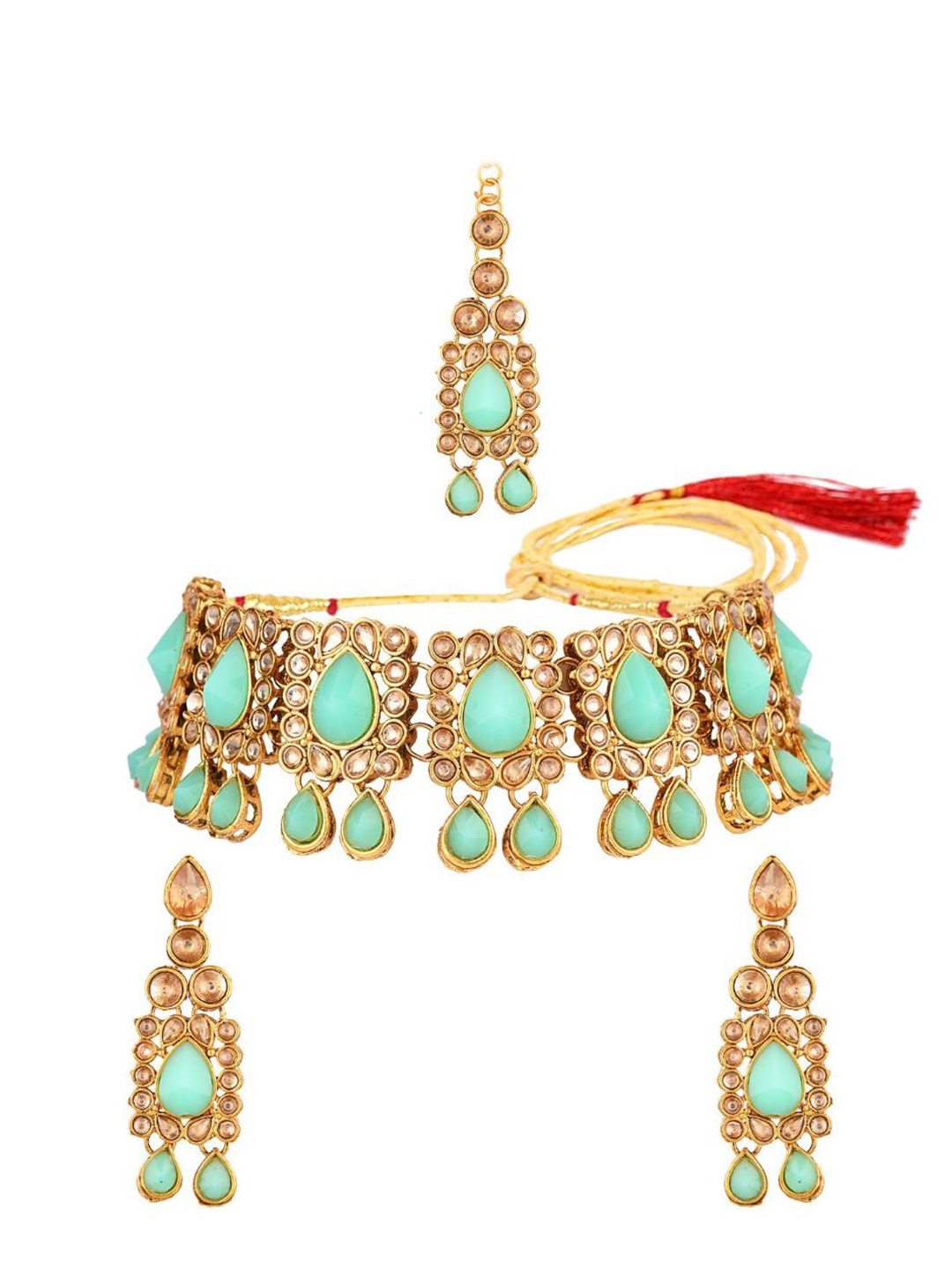 

Efulgenz Gold-Plated Kundan Stone-Studded Choker Necklace Set, Turquoise blue