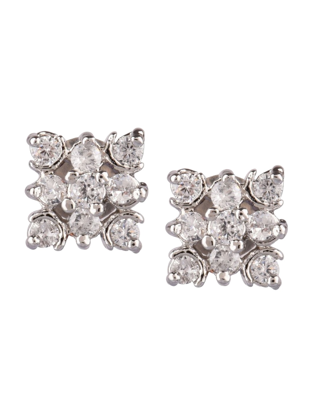 

Efulgenz Rhodium Plated Square Studs Earrings, White