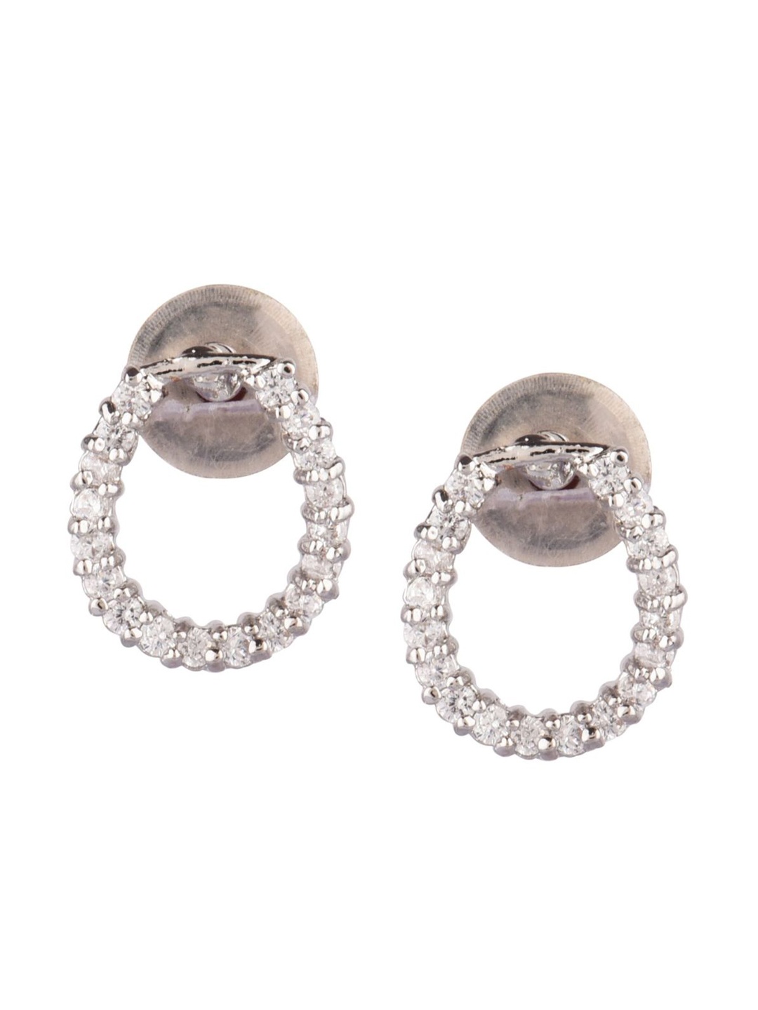 

Efulgenz Rhodium Plated Circular Drop Earrings, White