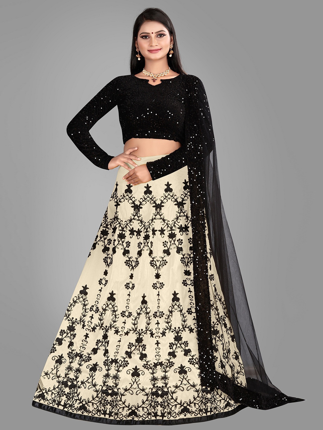 

JSItaliya Embellished Semi-Stitched Lehenga & Unstitched Blouse With Dupatta, Cream