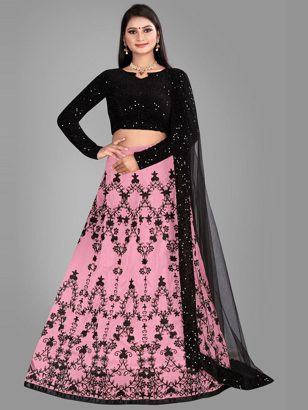 

JSItaliya Embellished Semi-Stitched Lehenga & Unstitched Blouse With Dupatta, Pink