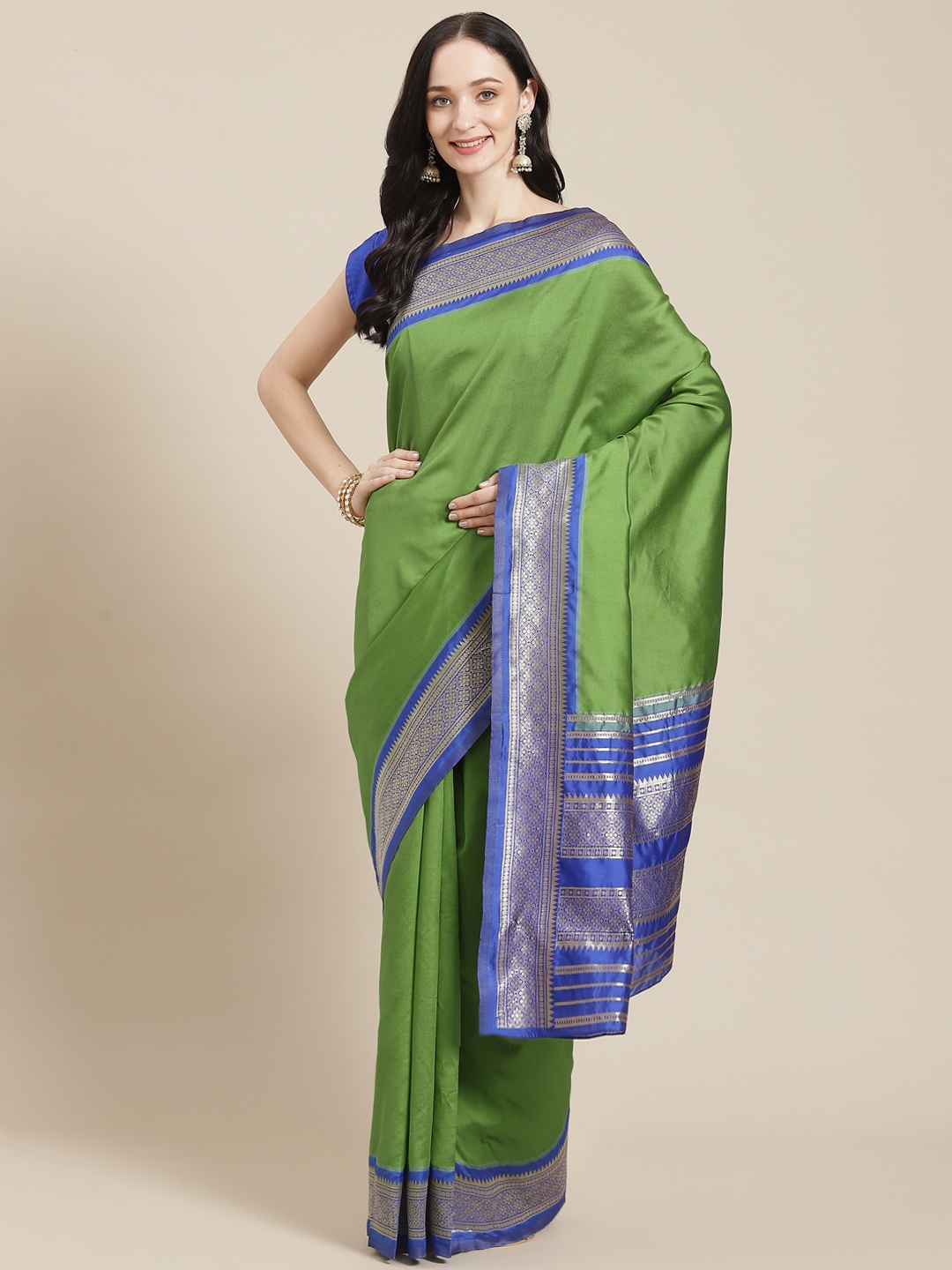 

APPLIX STYLE Green & Blue Zari Silk Blend Banarasi Saree