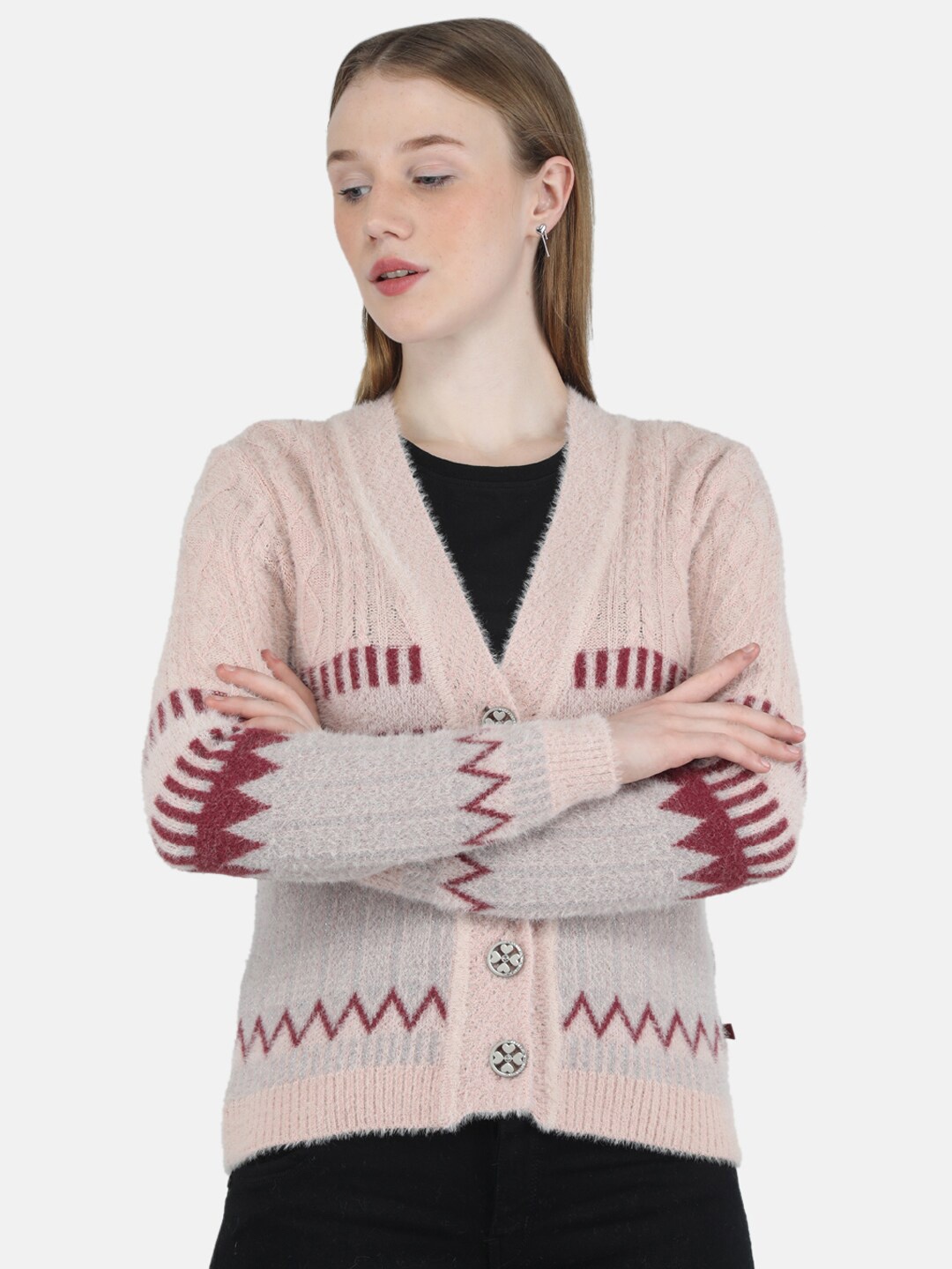 

Monte Carlo Women Printed Cardigan, Pink
