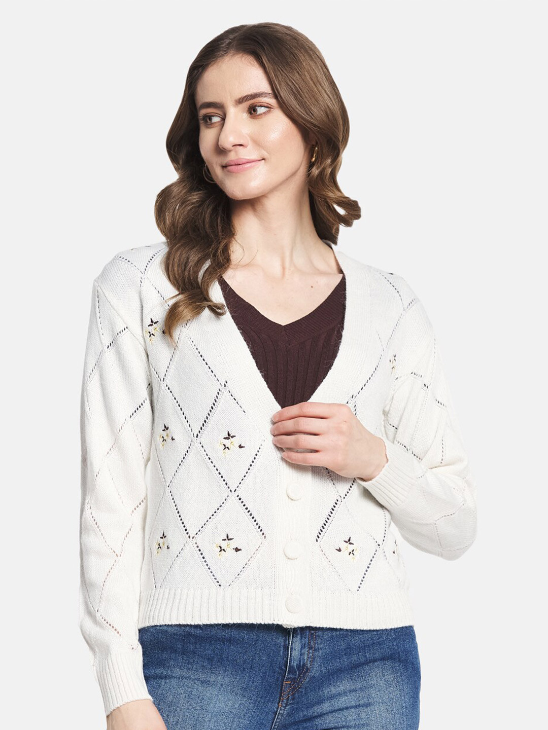 

Monte Carlo Women Fair Isle Cardigan, White