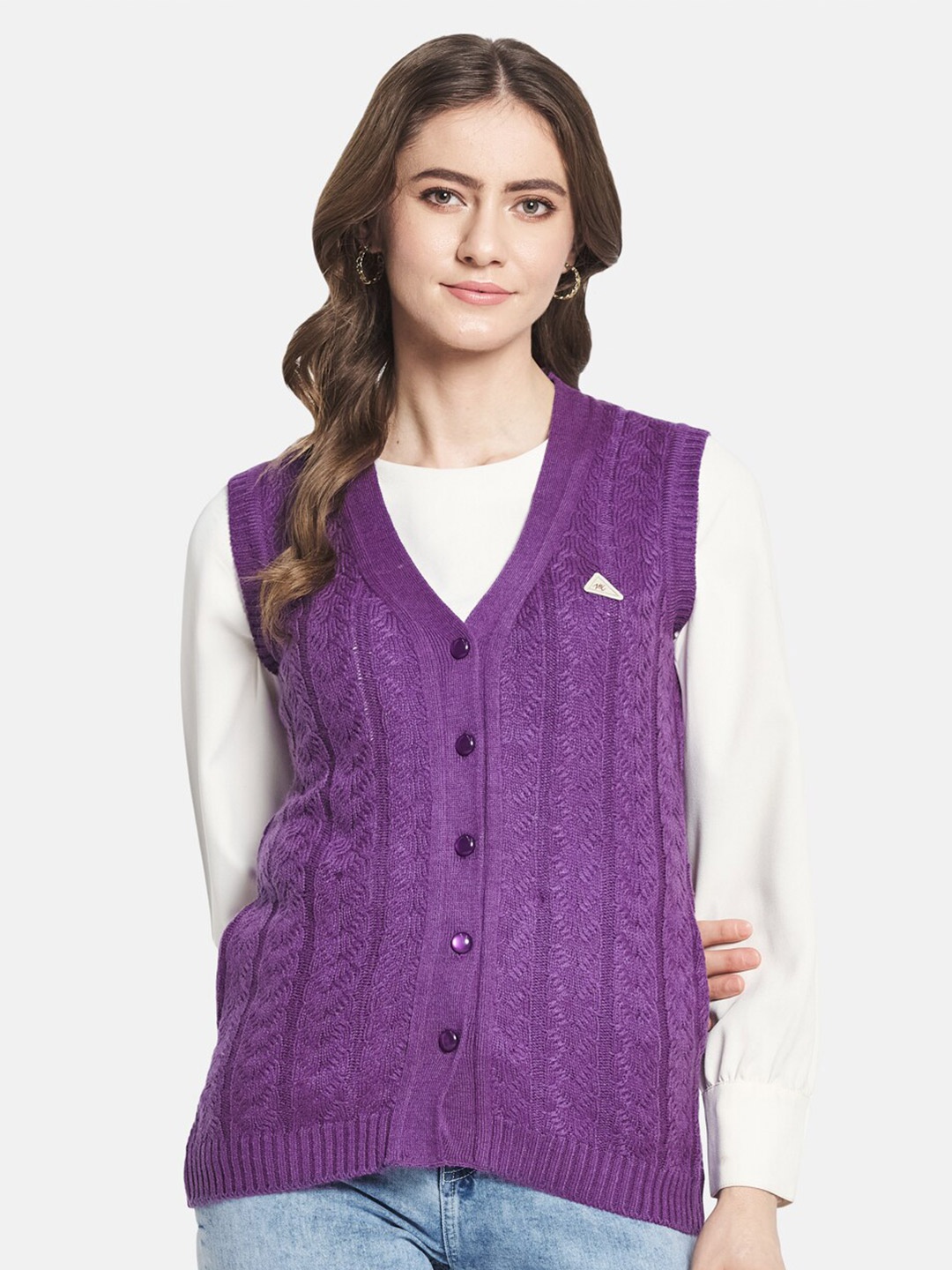 

Monte Carlo Women Cable Knit Cardigan, Purple
