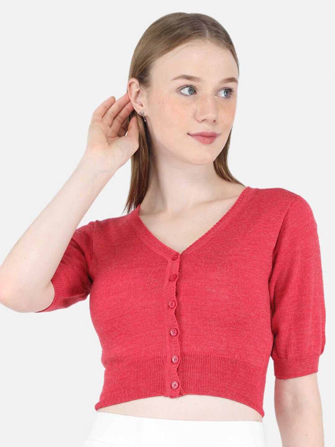 

Monte Carlo Women Crop Pure Wool Cardigan, Red