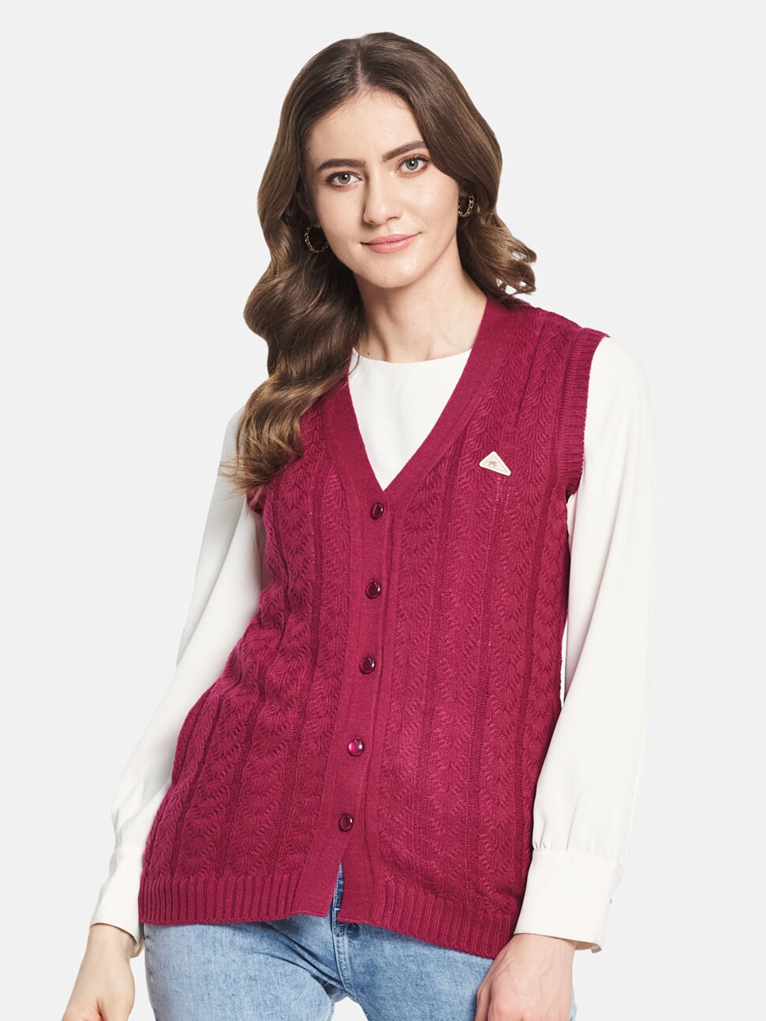 

Monte Carlo Women Maroon Cable Knit Cardigan