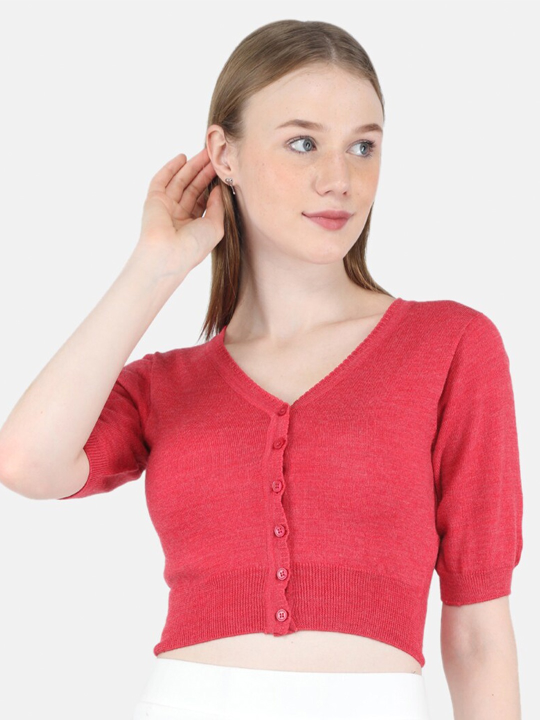 

Monte Carlo Women Red Crop Cardigan