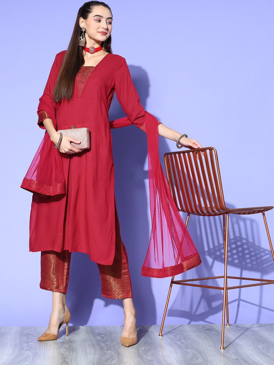 

Moda Rapido Women Ethnic Motifs Viscose Rayon Co-Ord Set, Maroon