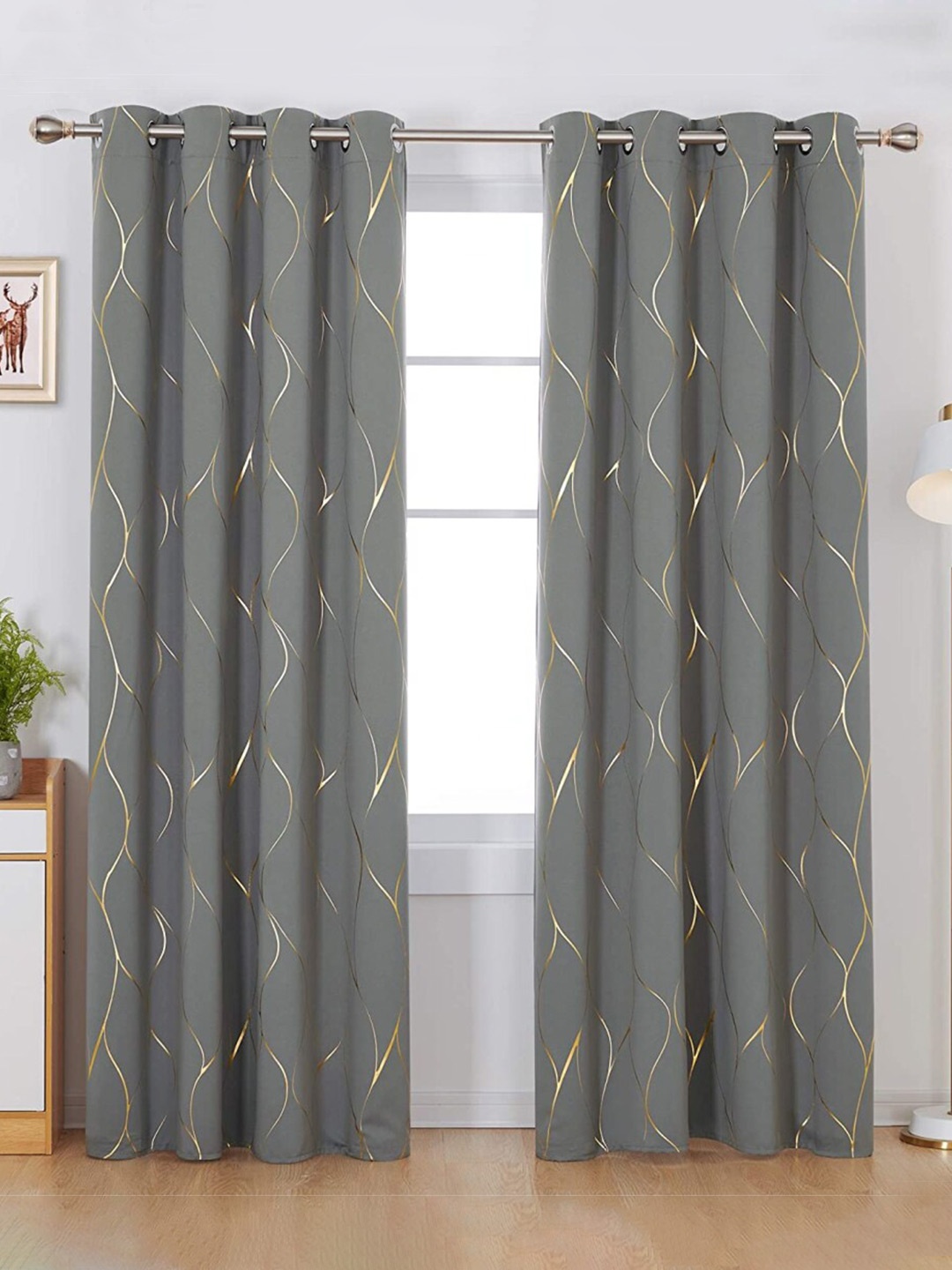 

URBAN SPACE Abstract Black Out Long Door Curtain, Grey