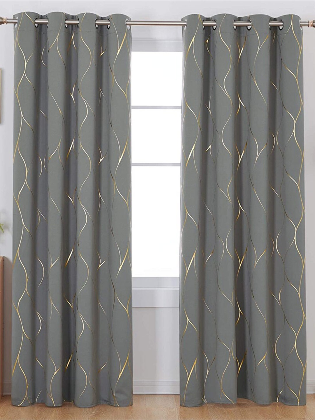 

URBAN SPACE Printed Satin Black Out Door Curtain, Grey