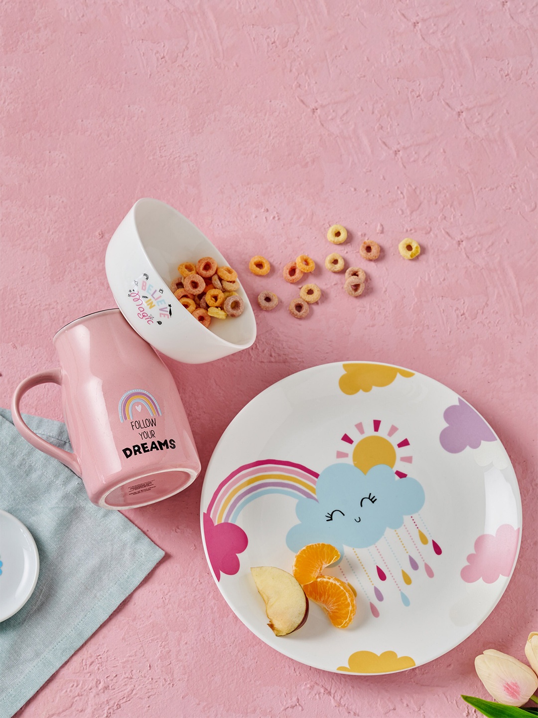 

Home Centre 3 Pieces of Printed Ceramic Glossy Dinner Set, White