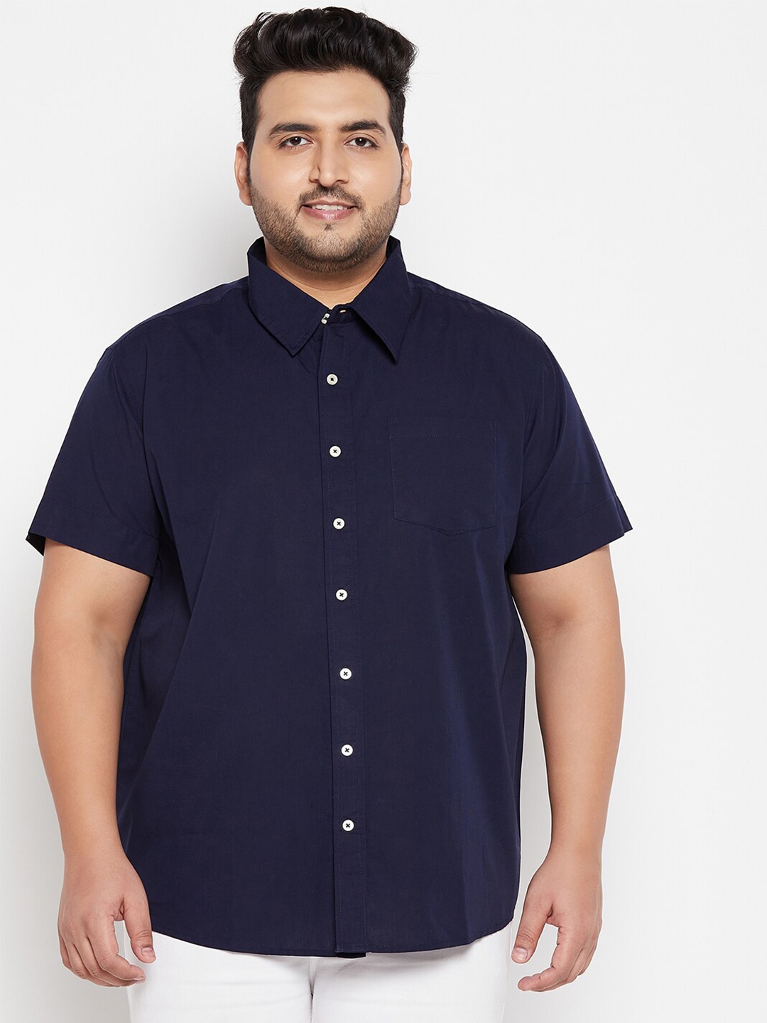 

bigbanana Men Plus Size Modezo Solid Shirt, Navy blue